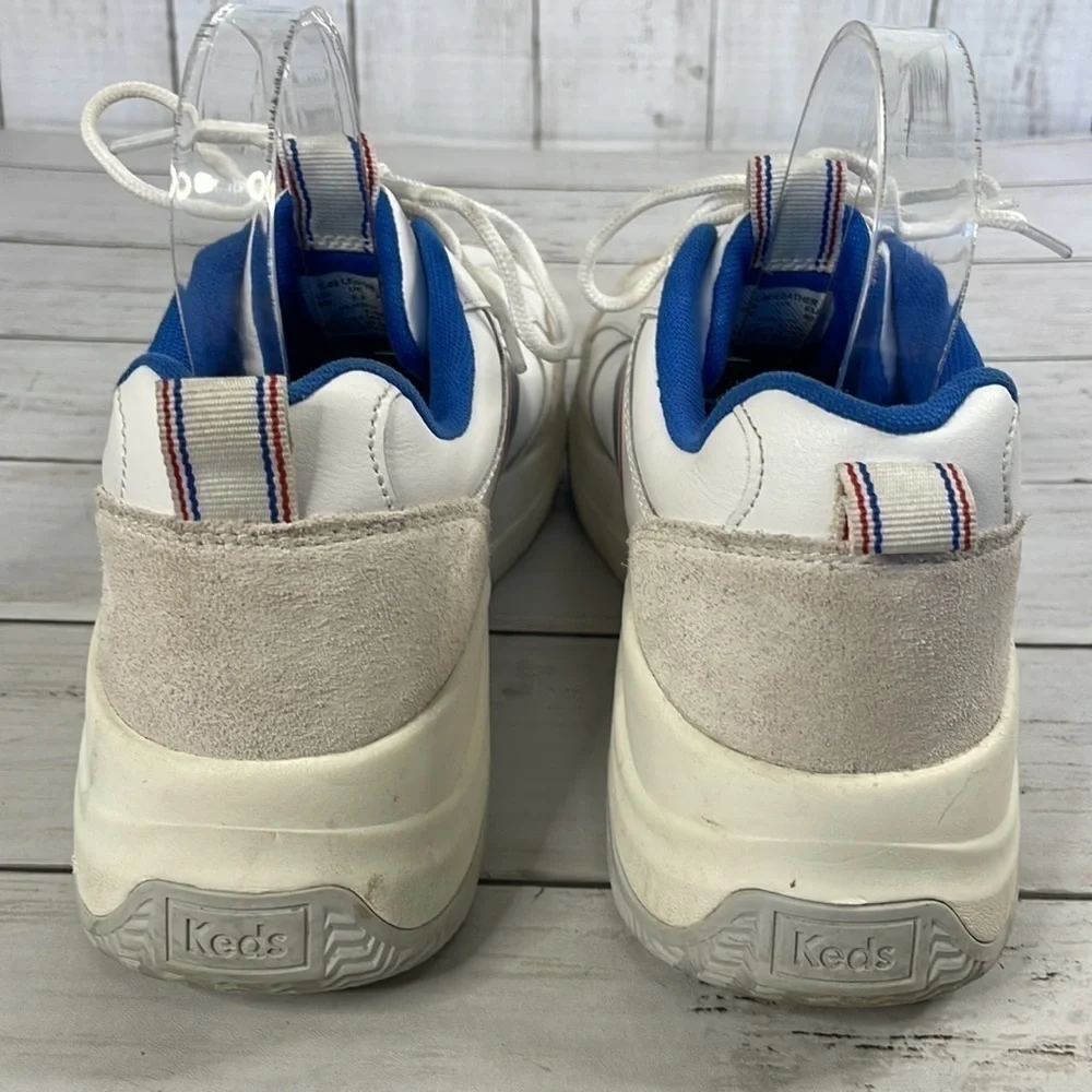 Keds K-89 White Chunky Leather Sneaker with Red&White Wave Accent